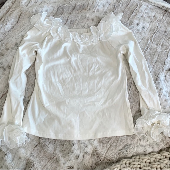 La Fille Du Couturier White Ruffle Trim Blouse - Picture 8 of 9